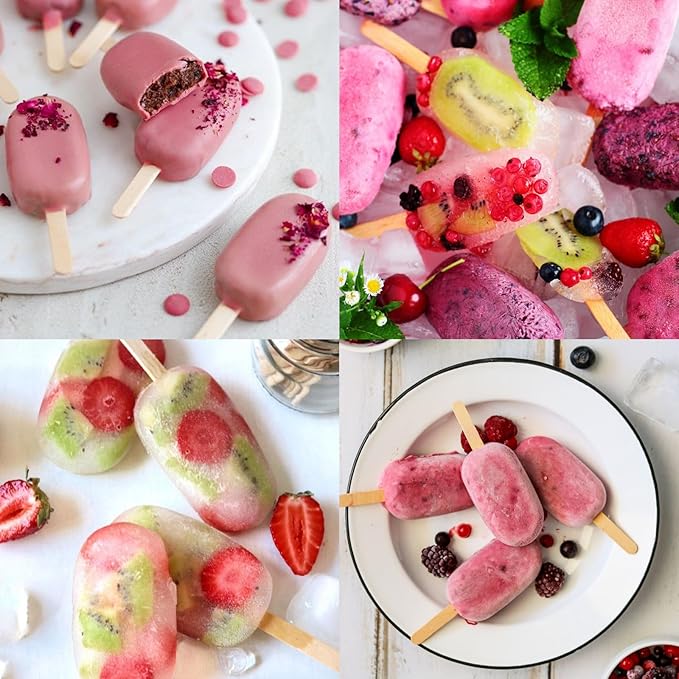 Sakolla Mini Popsicle Silicone Molds, 4 Cavities Homemade Ice Cream Molds with 100 Wooden Sticks for Ice Pop, Cakesicles, Cake Pop (Set of 3, White)