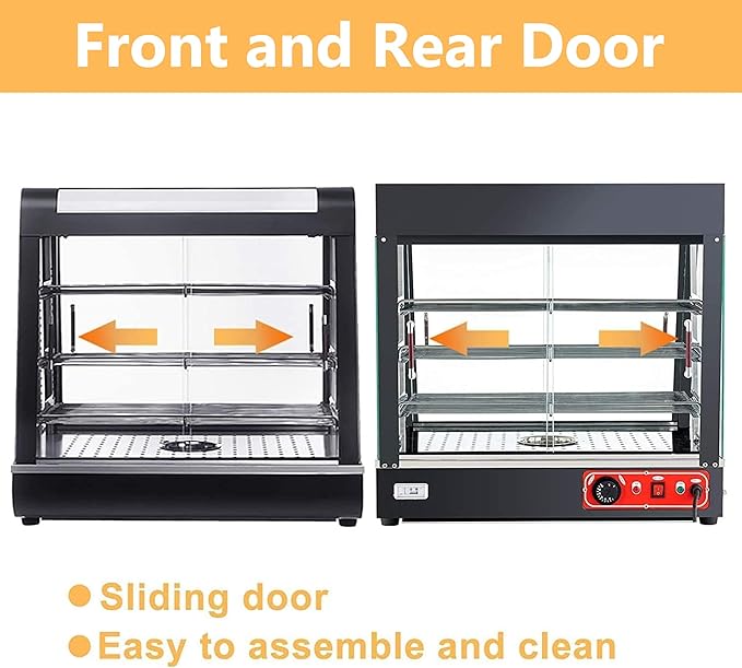 Whalefall 3-Tier Food Warmers Countertop, 27" Commercial Warm for Food Pizza Warmer w/ 3D Heating with Stainless Frame Sliding Glass Doors Pastry Display Case for Buffet Restaurant