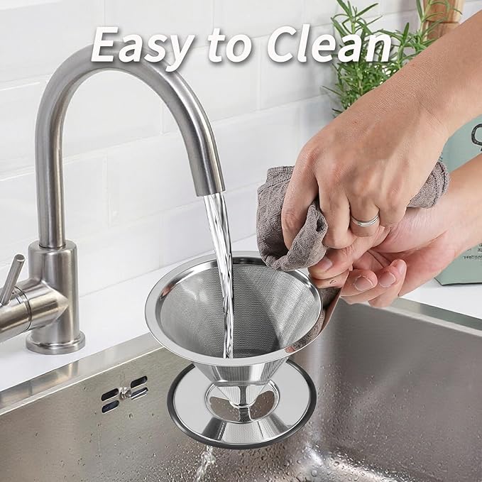 Mongdio Pour Over Coffee Dripper, Stainless Steel Coffee Dripper, Reusable Metal Coffee Filter, Double Mesh Design of Pour Over Coffee Maker, With Removable Base.1-4 Cups