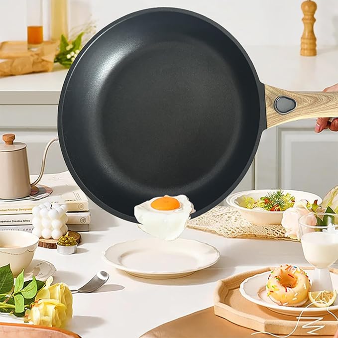 9.5 Inch Non Stick Skillet With Removable Handle, Frying Pan Non Stick Detachable Handle, Oven and Dishwasher Safe Omelette Pan, Egg Frying Pans Cooking Pan For All Cooktops (Granite, Round)