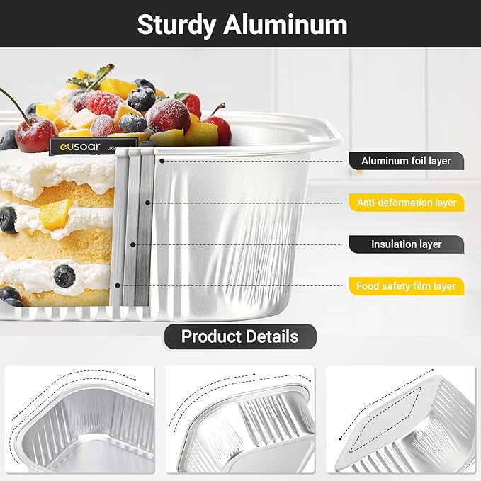 EUSOAR Disposable Ramekins with Lids, Silver 10oz 100pcs Creme Brulee Ramekins Disposable, Muffin Cups for Baking, Mini Cake loaf Bread Containers Pans Cups with Lids for Party Favor Birthday