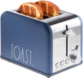 Rae Dunn Toaster, Stainless Steel 2 Slice Square Toaster, Wide Slot with 5 Browning Levels, with Bagel, Defrost and Cancel Options (Navy)