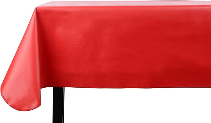 Yourtablecloth Heavy Duty Vinyl Rectangle or Square Tablecloth – 6 Gauge Heavy Duty Tablecloth – Flannel Backed – Wipeable Tablecloth with Vivid Colors & Many Sizes 52 x 120 Ruby Red