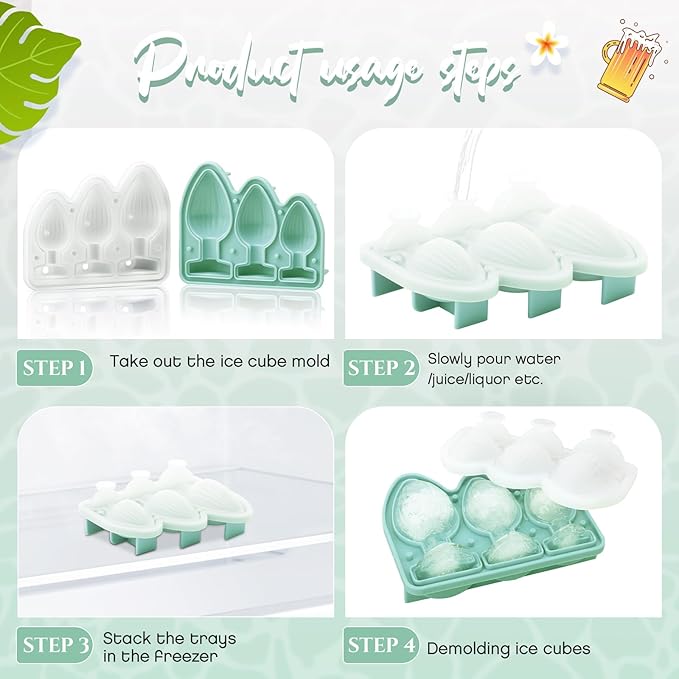 Hoolerry Ice Cube Molds Cube Trays Fun Shapes Silicone Ice Ball Maker with Lid for Whiskey Cocktails Juice Drinks Beverage Crafting Accessories White Elephant Gifting(Green,Multi-size)