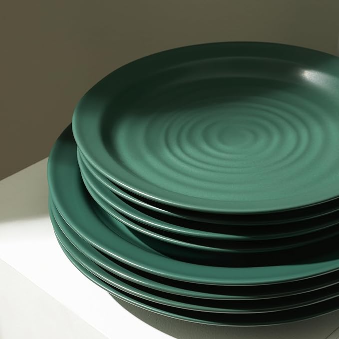 Stone Lain Orbit 24-Piece Dinnerware Set Stoneware, Plates and Bowls Set, Pasta Bowls, Microwave and Dishwasher Safe, Dish Set for 8, Green