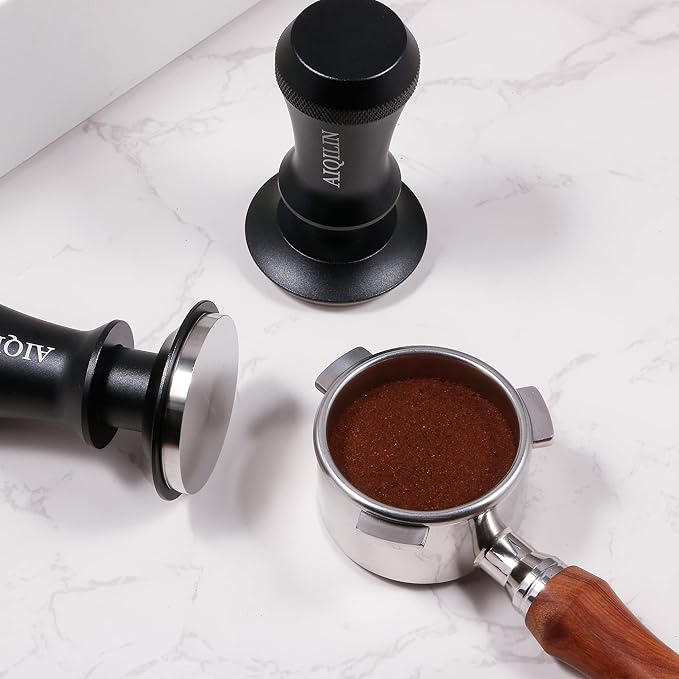 Espresso Tamper, Constant 30lb Coffee Tamper with double Calibrated Spring Loaded, Stainless Steel double spring loaded Coffee Tamper Fits for All Portafilters- Flat Base (51mm, BLACK)