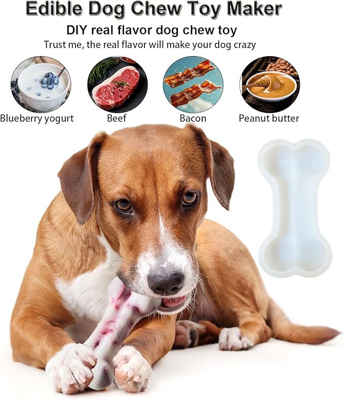7.5IN Big Bone Dog Cat Treat Mold 1 Pack, DIY Flavors for Puppy. Food Safe Silicone for Oven. Large Ice Cube Mold for Pet Chew, Cooling. Pets Birthday Cake Baking. Fun Gift for Dog Lover