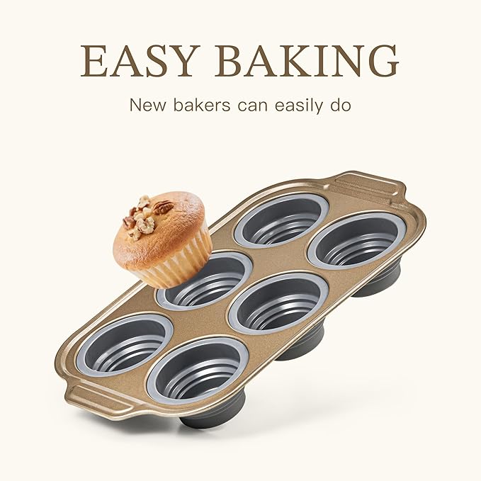 2-Pack Silicone Foldable Muffin Pans With Metal Reinforced Frame Silicone Cupcake Molds Nonstick 6 Cups For Baking, Homemade Muffins, Cupcakes, Egg Bites, Brownies, Puddings