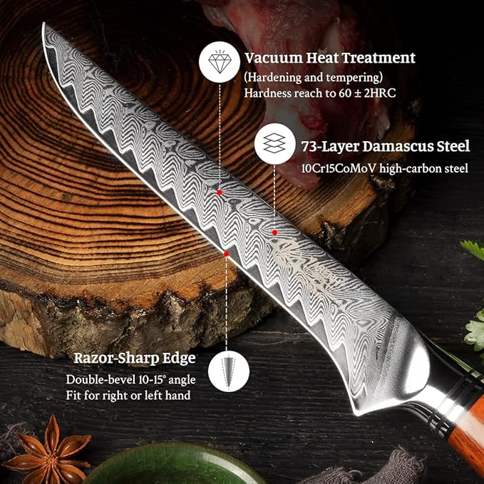 YARENH Boning Fillet Knife 6 Inch, Professional Kitchen Chef Knife, 73 Layers Damascus High Carbon Steel, Full Tang Sandalwood Handle, FYW Series