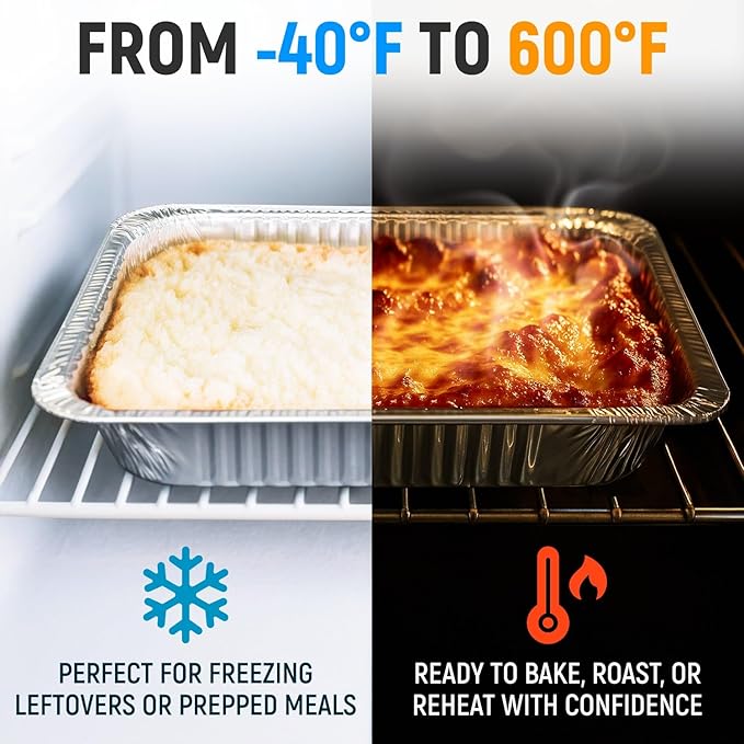 Aluminum Foil Pans - Half-Size 9" x 13", Pack of 25 - USA-Made Disposable Aluminum Trays for Steam Table & Chafing Racks - Great for Baking, Catering, BBQ, Parties, Food Delivery