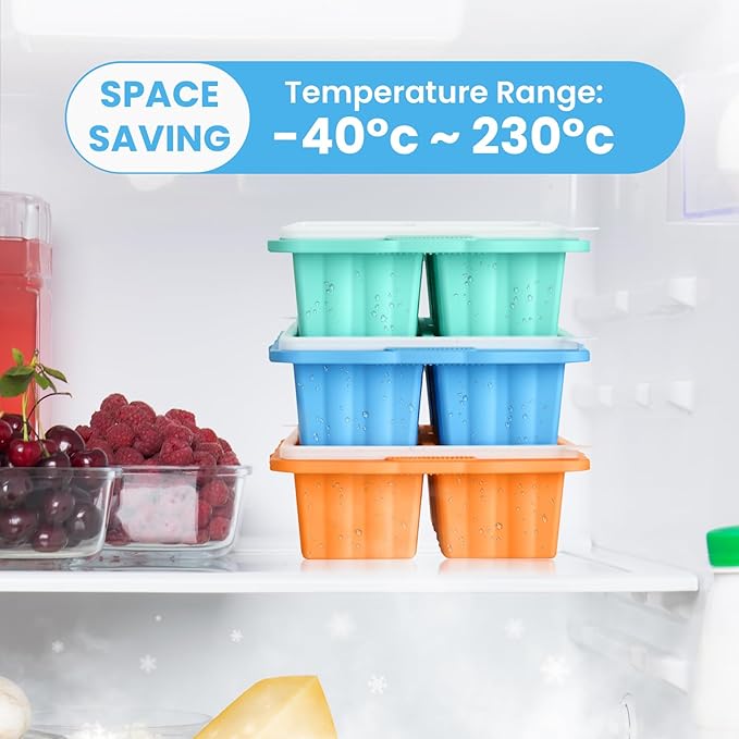 Silicone Freezer Tray With Lid, Silicone Freezing molds, Ice Cube Tray For Food, Release Soup Freezer Molds for freezing food, Soup, and Leftovers-Makes 4 Perfect 1 Cup- 3 Pack.