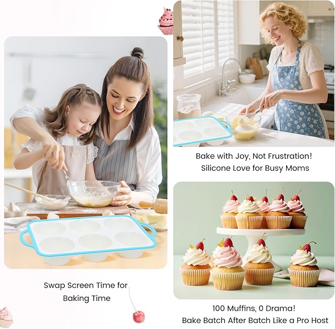 Silicone Jumbo Muffin Pan with Metal Frame, Non Stick Food Grade Silicone Large Muffin Pan, with Handles 6 Cup,BPA-Free and Dishwasher Safe, Jumbo Cupcake Pans - 2 Piece Blue