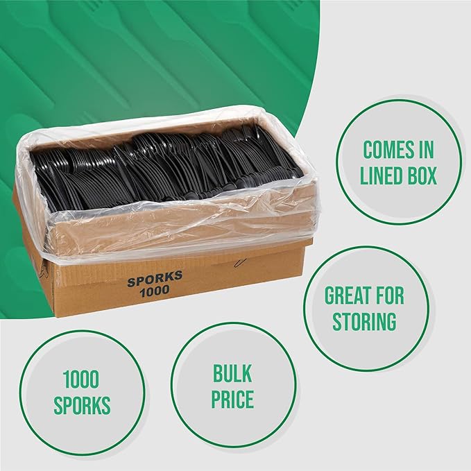 1,000 Plastic Disposable Sporks Bulk Black Medium Weight Disposable Silverware Plastic Cutlery Spork