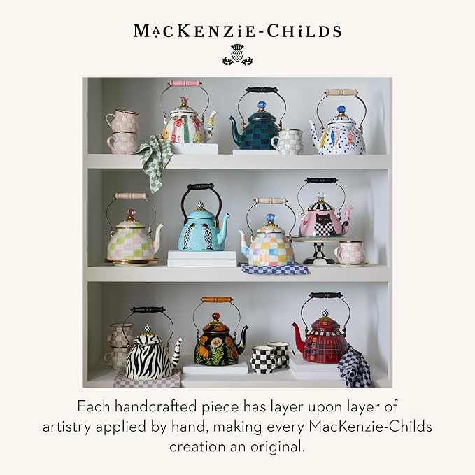 MACKENZIE-CHILDS Enamel Tea Kettle, Cute Tea Kettle for Stovetop, 2 Quarts, Penguin Parade