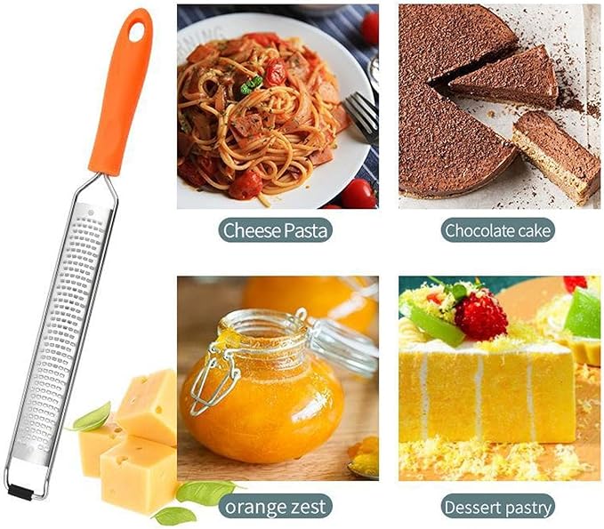 Lemon Zester & Cheese Grater,Kitchen Zester Tool for Cheese,Lemon,Nutmeg, Chocolate, Fruits, Vegetables With Protective Cover (Orange)