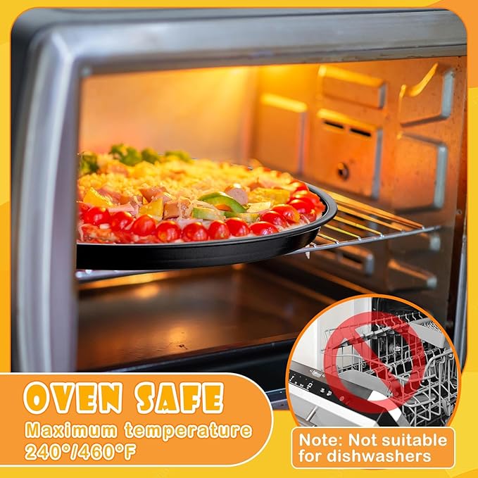 Pizza Pans 10.23/11.4/12.1 Inches Set of 3 Black Stainless Steel Non Stick Pizza Baking Pans Tray Round Serving Plate for Pie Cookie Cake Baking Grilling