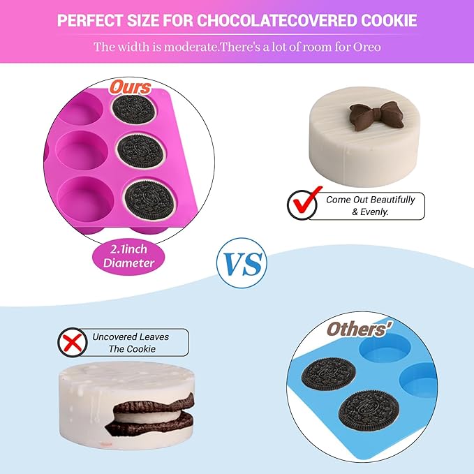 Sakolla 2 PCS Round Chocolate Cookie Molds, 12 Cavity Cylinder Silicone Molds for Chocolate Covered Oreos, Cake, Candy, Pudding, Mini Soap (Rose Red + Blue)