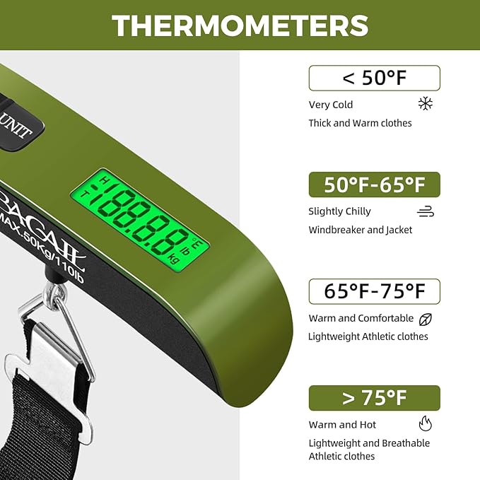 BAGAIL Digital Luggage Scale, 110lbs Hanging Baggage Scale with Backlit LCD Display, Portable Suitcase Weighing Scale, Travel Luggage Weight Scale with Hook, Strong Straps for Travelers