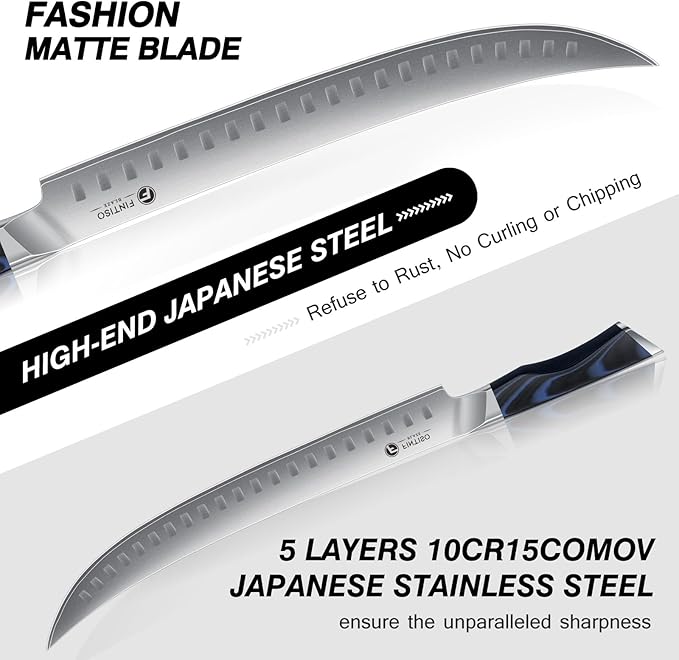 Carving Knife，11.6 Inch Brisket Slicing Knife, Japanese High Carbon Steel Butcher Knives with VG10 Steel Core & G10 Handle, Full Tang Ultra Sharp Meat Cleaver for BBQ, Turkey, Roast, Brisket