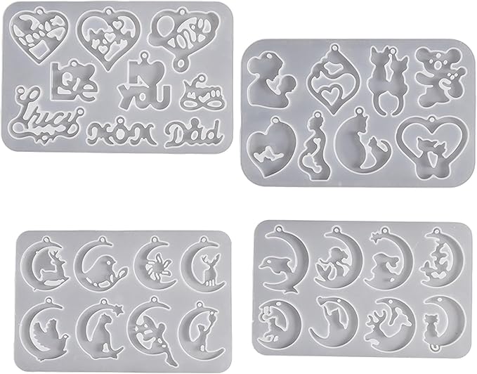4 Pack Pendant Earring Molds - Animal & Moon Shapes, Silicone & Resin Casting Molds for Candle Making & Home Decor