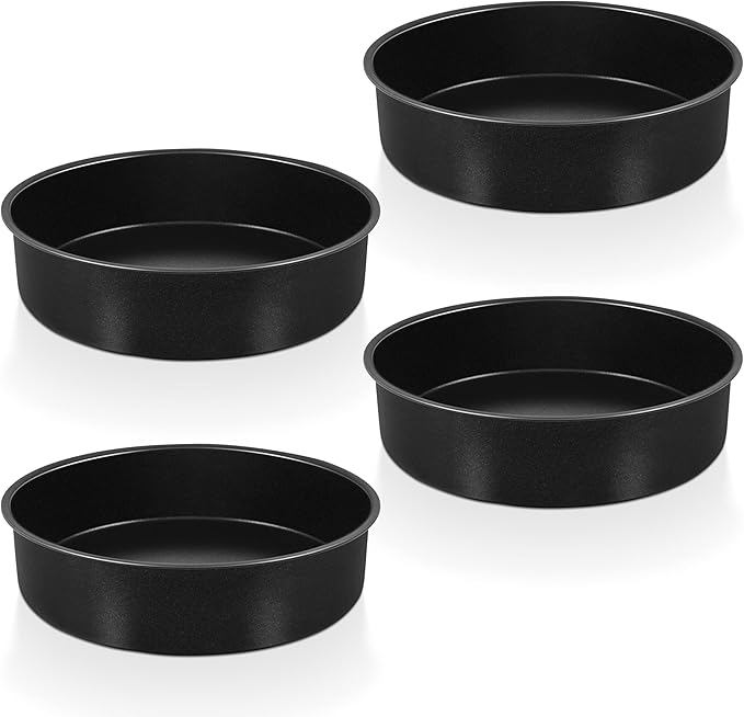 P&P CHEF Non-stick Cake Pan Set of 4, 8 Inch Round Baking Cake Pans Tins for Tier Smash Cakes, Non-Toxic & Solid, Stainless Steel Core & Leak-Proof, 4Pcs