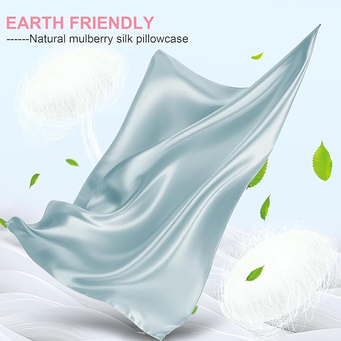 Mulberry Silk Pillow Cases King Size with Hidden Zipper, Ultra Smooth and Soft Breathable Cooling Silk Satin Pillowcase for Hair and Skin, Gifts for Women Men (Haze Blue, 20x36 Inches, 1 Pack)