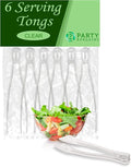 PARTY BARGAINS 8.5 Inches Plastic Serving Tongs, 6 Pack, Premium Quality & Heavy-Duty Clear Plastic Tongs for BBQ, Salads, Grilling, Buffets, & Kitchen