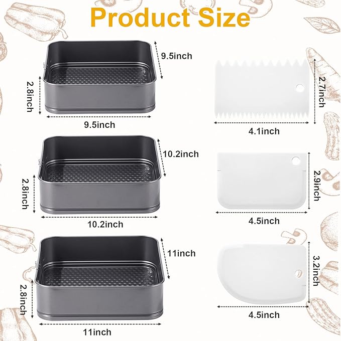 Rectangle Springform Cake Pans Set,Not-Stick Cheesecake Pans with Removable Bottom Stainless Steel Bakeware DIY Baking Mold Funny Cake Tins with Scrapers for Kitchen Birthday Valentine Day Wedding