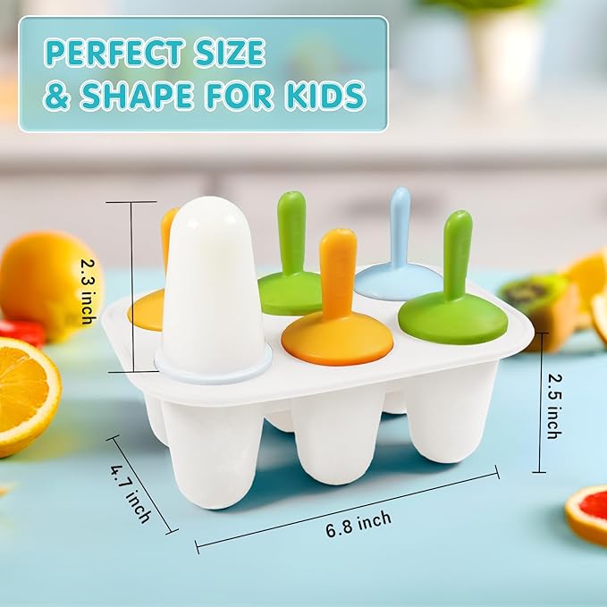 Miaowoof Silicone Popsicles Molds for Toddlers, 6-Cavity Non-BPA Premium Silicone Small Popsicle Molds, Ice Pop Mold with 6 Colorful Reusable Sticks for Kids (White)