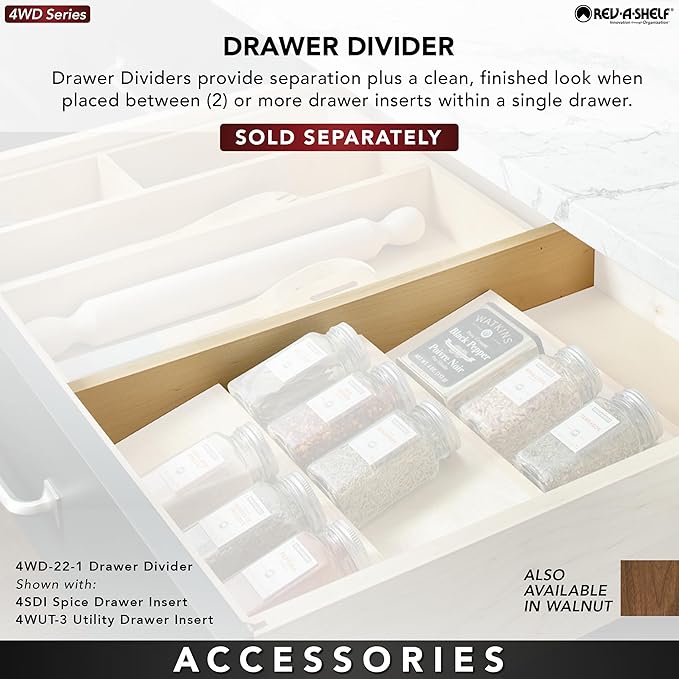 Rev-A-Shelf Trim-to-Fit Silverware Drawer Organizer For Kitchen Utensil Cutlery Cabinet Storage, Natural Maple Wood 7 Compartment Tray Insert, 4WCT-1
