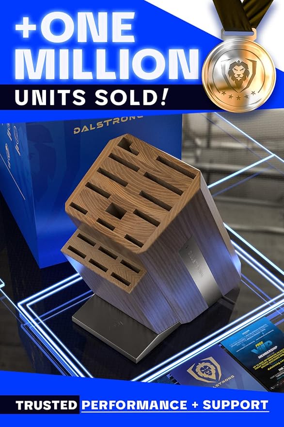 DALSTRONG Universal Knife Block - 18 Slots - Premium American Ash Wood - Aluminum Alloy Rim Kitchen Set - Lion Head Logo Badge - Premium Craftsmanship Knife Set - Angled For Ergonomics - Cleans Easily