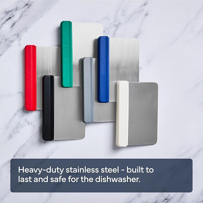 Misen Stainless Steel Bench Scraper - Versatile Food Scraper with Walnut Handle - Ideal for Kitchen, Pastry & Dough - Durable Cutting Board Scraper Tool - Effortless Transfer into Pots & Pans - Gray