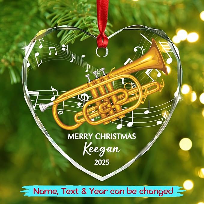 Unique Cornet Glass Christmas Ornament 2025, Custom Text & Name Cornet Player Xmas Ornaments Gift for Women Men Grandkids Husband Wife, Personalized Cornetist Glass Keepsake Ornament for Appreciation