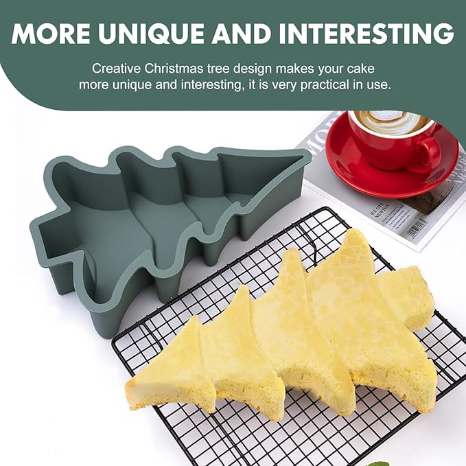 Operitacx Christmas Tree Cake Mold, Non-Stick Christmas Tree Cake Pan Silicone Mold for Cake, Baking Mold for Cake Candy Xmas Holiday Baking Supplies (8.2x10.6inch)