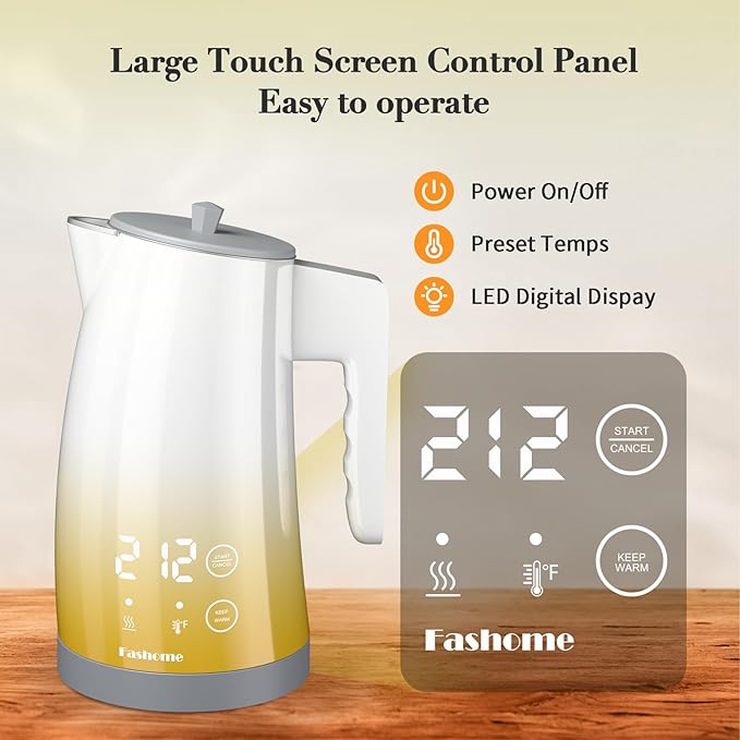 Electric Kettle with 5-Temperature Control,1.25L Cordless,Penguin Shape Design,1200W with Keep Warm and Auto Shut-Off,Perfect for Tea,Coffee & Themed Kitchen(Yellow Gradient)