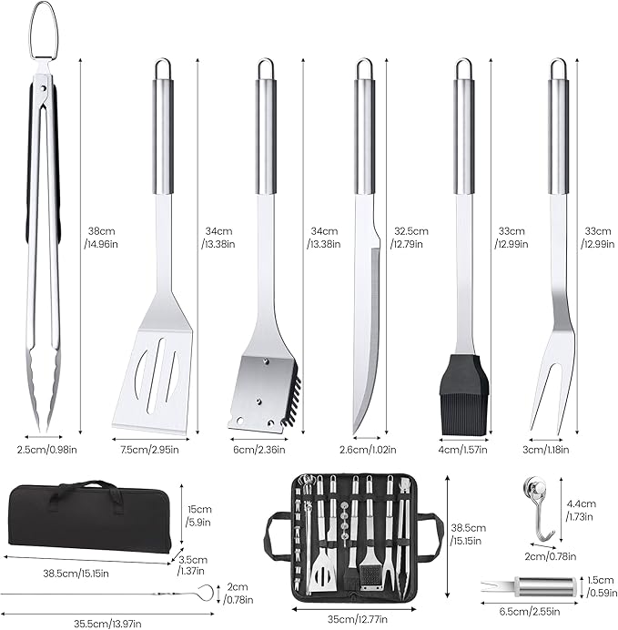 22PCS BBQ Grill Set, BBQ Grill Tools Set for Outdoor Grill with Hooks & Carry Handbag, BBQ Tools Grilling Accessories Kit for Camping/Backyard, Grilling for Men Dad