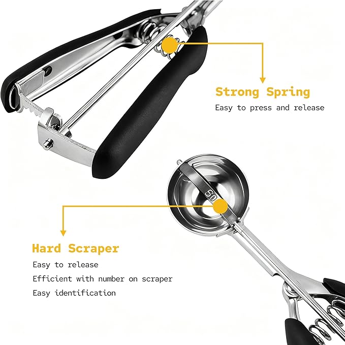 Cookie Scoops for Baking Set of 3, Include 1 tablespoon/2 tablespoon/3 tablespoon, 18/8 Stainless Steel Cookie Scooper for Baking, Non-slip Grip, Ice Cream Scooper with Trigger Release