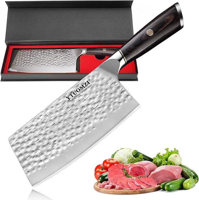 Non-stick Cleaver Knife 7-inch, Chinese Chef's Knife for Kitchen, High Carbon German Stainless Steel Vegetable Chopping Knife, China Chopper | CaiDao, Ergonomic Handle, Gift Boxed (7" Meat Cleaver)