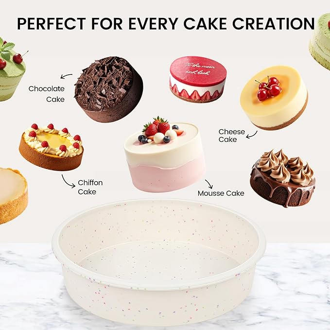 Vinino 8 Inch Silicone Round Cake Pan with Metal Reinforced Frame Set of 3, Nonstick Silicone Springform Pan for Baking Suitable for Making Layers, Cheese & Chocolate Cakes