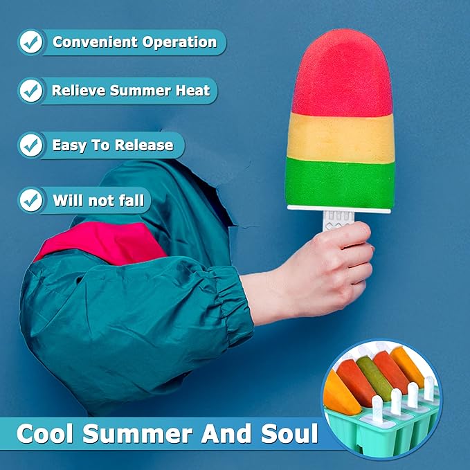 Silicone Popsicle Molds 12-cavity, DIY Ice Pop Mold for Kids Adult Teens, BPA Free Ice Cream Molds for Party Yogurt Juice Smoothies Sticks
