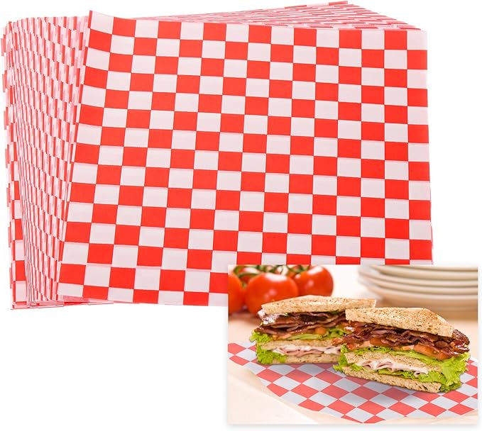 PATIKIL 7.1" x 7.1" Waxed Paper Sheets, 50Pcs Square Pattern Oil-absorbing Dry Food Wrapping Paper for Bakery Coffee Shop Home Baking Kitchen DIY, Red