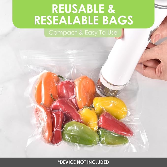 Vacuum Sealer Bags, Double Zipper Seal BPA Free Microwaveable Vacuum Storage Bag for Food