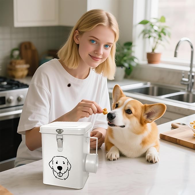 Dog Food Storage Container Airtight Dog Treat Container Pet Food Storage Containers Dog Treat Jar Tinplate Dog Treat Bin White