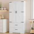 Pantry Organizers and Storage Cabinet, 71” Barn Door White Kitchen Cabinet with Drawers and Adjustable Shelf, Tall Pantry for Kitchen, Dining Room, Living Room. Bathroom and Office