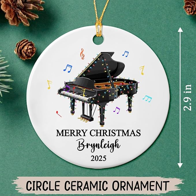Personalized Piano Musical Ceramic Christmas Ornament, Customized Text Year Name Piano Player Ornaments Gift for Pianist Dad Mom Daughter Son Kid, Unique Pianos Instrument Ceramic Xmas Tree Ornament