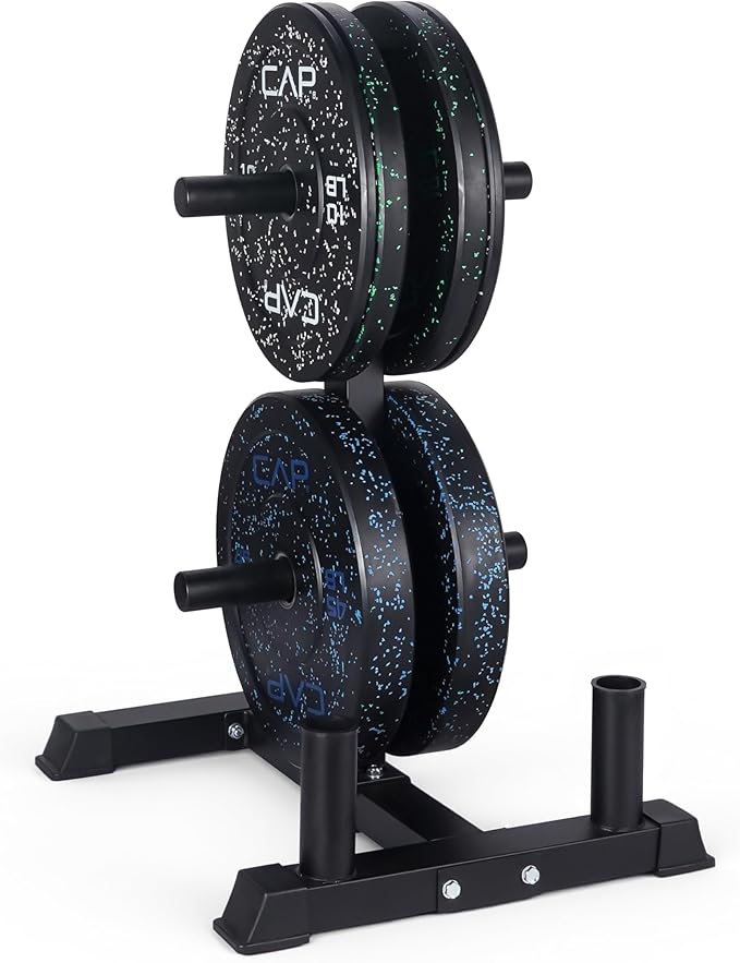 CAP Barbell 2-Inch Olympic Bumper Plate Weight Set with 6 Post Rack | 100-370 lbs | Multiple Options