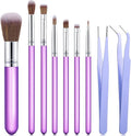 Sinmoe 10 Pieces Cake Candy Decorating Brushes Tools Cookie Decoration Brushes Pastry Brush and Stainless Steel Straight and Curved Tip Tweezers Pasta Tweezers for Baking Fondant (Purple Color)