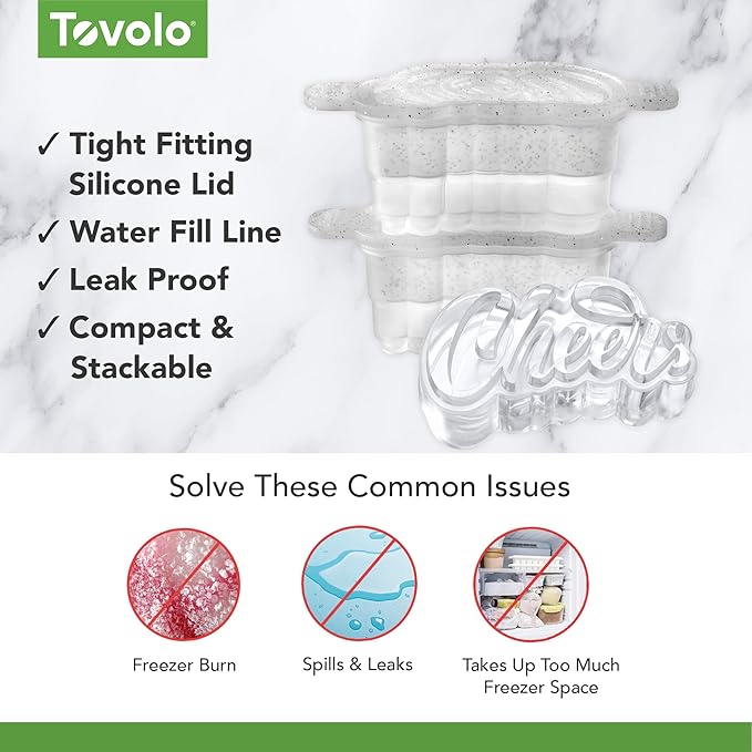 Tovolo Ice Cubes Mold Pack of 2 Large Craft Ice Molds for Whiskey Bourbon Cocktails, Easy Fill No Leak Silicone Ice Molds Gift for Him Stackable Dishwasher Safe BPA Free Heart Ice