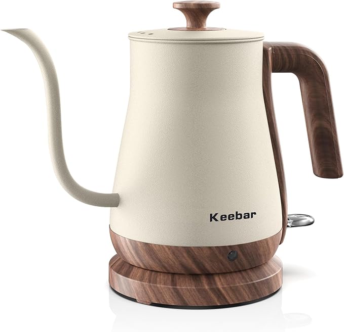 Gooseneck Electric Kettle, 1000W Electric Tea Kettle Stainless Steel, Pour Over kettle for Coffee, Wood-like Grain Finish Handle, Hot Water Kettle, Auto Shut Off, 0.8L, Beige
