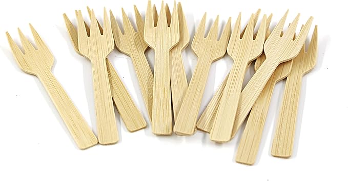 Bamboo Cutlery Set | 2000PK Mini Forks 3.54" Disposable Small 100% Compostable Eco-Friendly Renewable Natural Fork Bulk for Dessert/Fruit